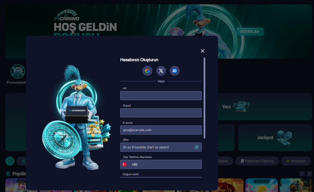 f1casino üyelik & kayıt ekranı